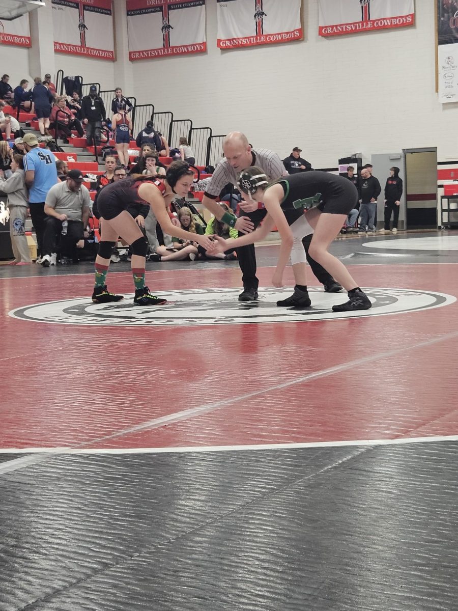 Girls Wrestling Tournament Rhylee Clark begins the match, 12/8, Grantsville High 