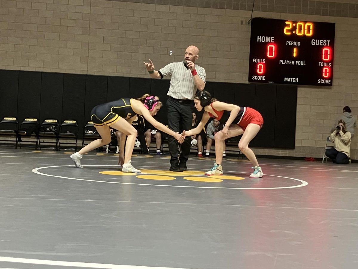 Grantsville’s Zivah Sires getting ready to start her match against Union’s Kabree Duncan wrestling for the 100 pound weight class 