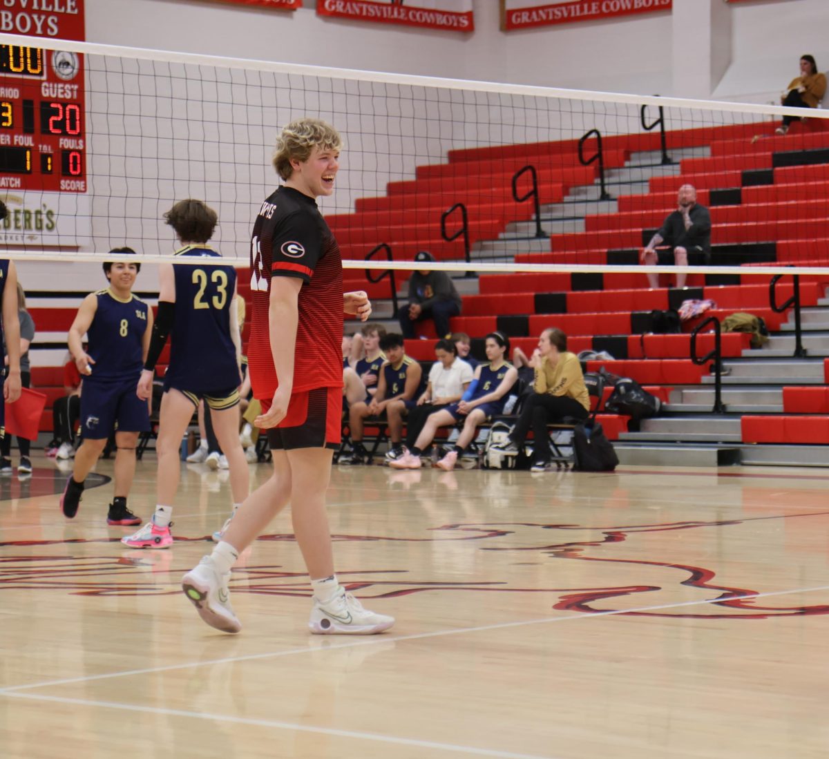 4/4/24 Boys volleyball vs Salt Lake Academy, Max Critchlow celebrating a point.  